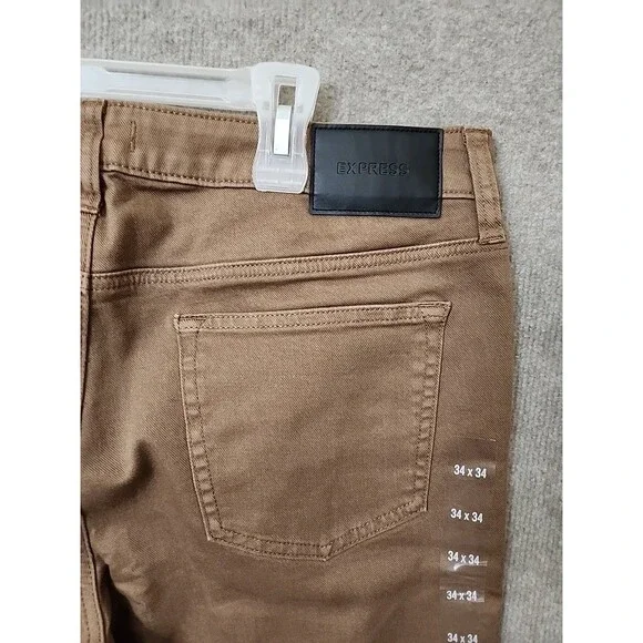 Express Rocco Slim Jeans Mens 34x34 Brown Hyper Stretch NEW